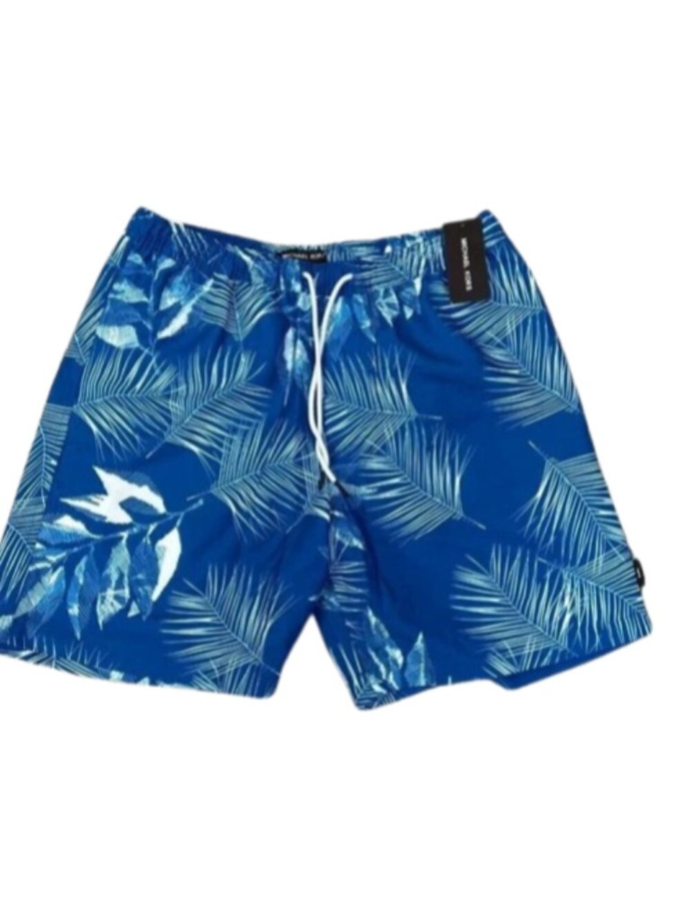 Michael Kors Hawaiian Swim Trunks XL Blue Leaf Print Mesh Lined Drawstring NWT